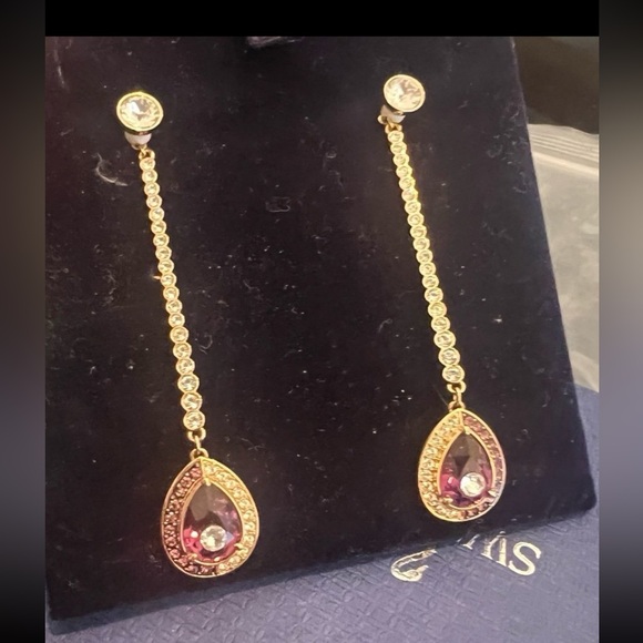 Swarovski Black Baroque Drop Pierced Earrings Amethyst / CRY/ GOS #5490983 #2139 - Picture 6 of 12